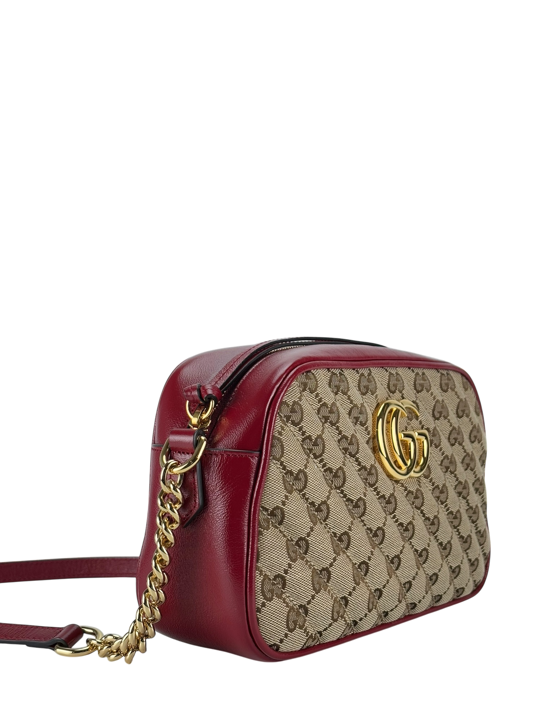 GUCCI -  Brown Red GG Canvas Marmont Crossbody Bag