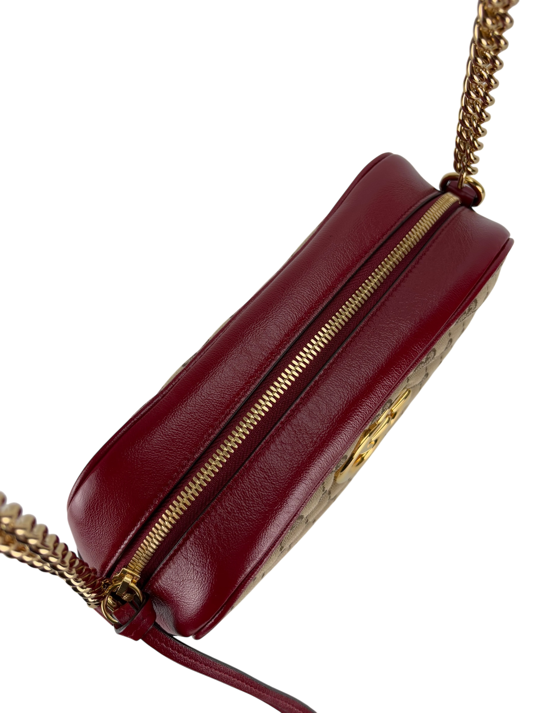 GUCCI -  Brown Red GG Canvas Marmont Crossbody Bag