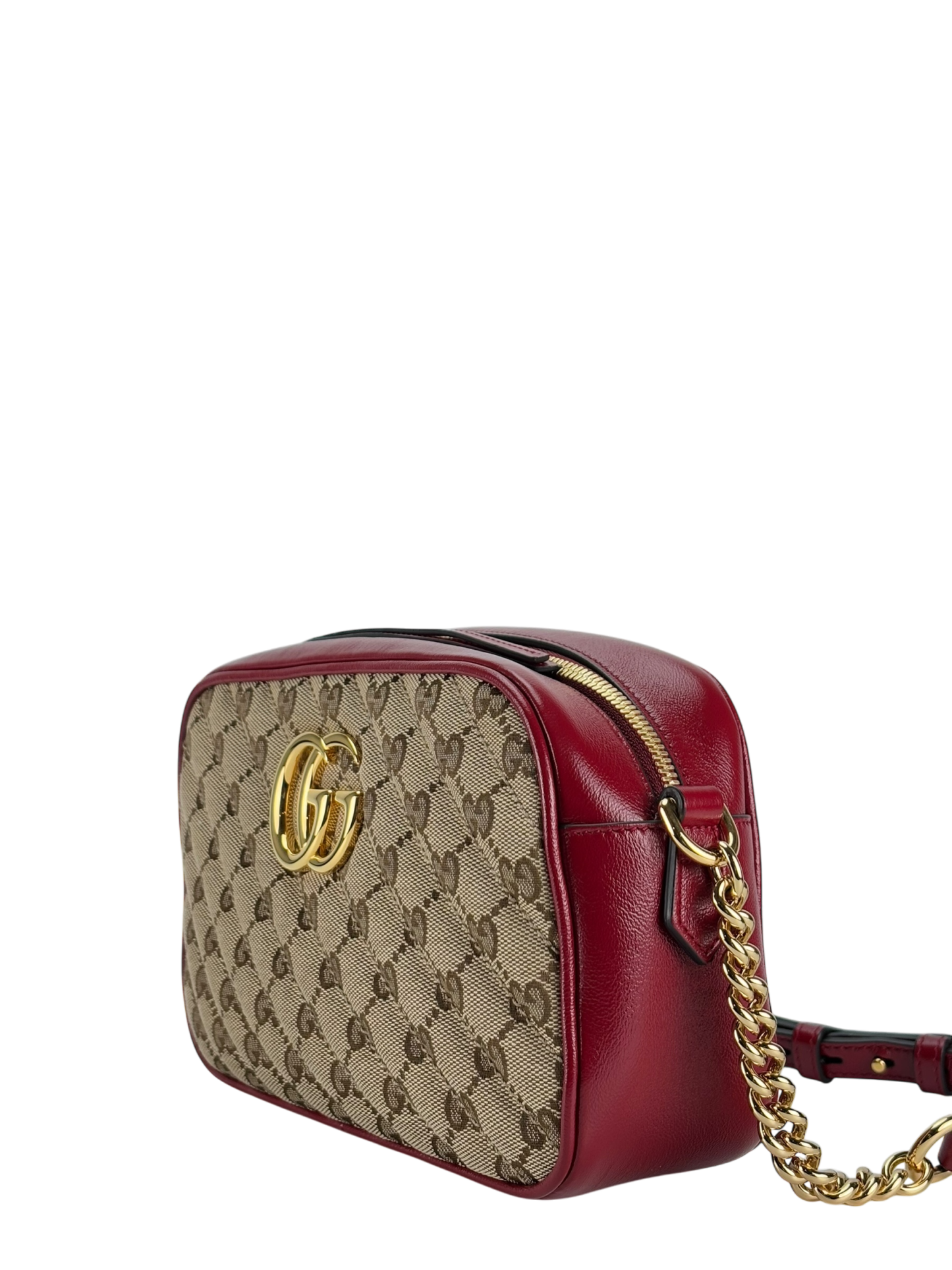 GUCCI -  Brown Red GG Canvas Marmont Crossbody Bag