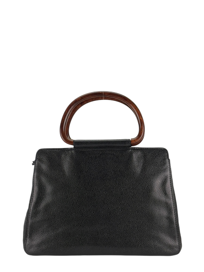 CHANEL -  Black Medium Caviar Wooden Handle Tote Bag