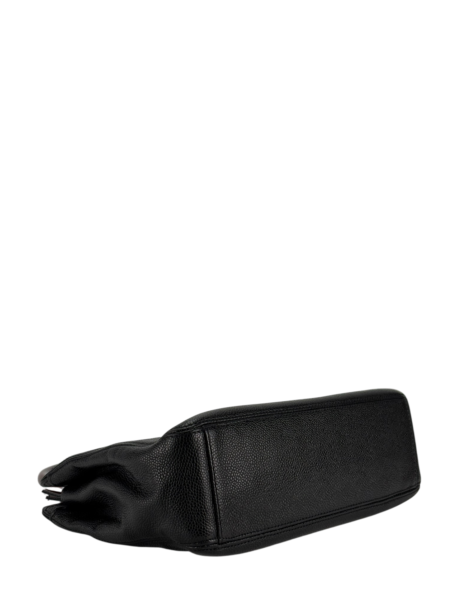 CHANEL -  Black Medium Caviar Wooden Handle Tote Bag