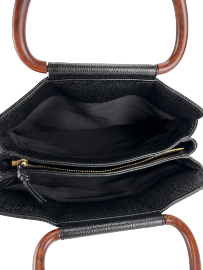 CHANEL -  Black Medium Caviar Wooden Handle Tote Bag