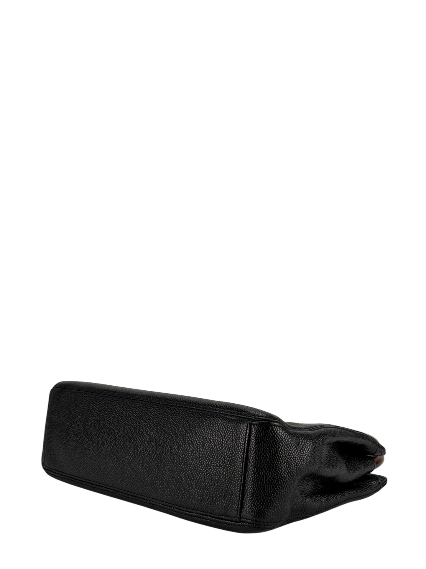 CHANEL -  Black Medium Caviar Wooden Handle Tote Bag
