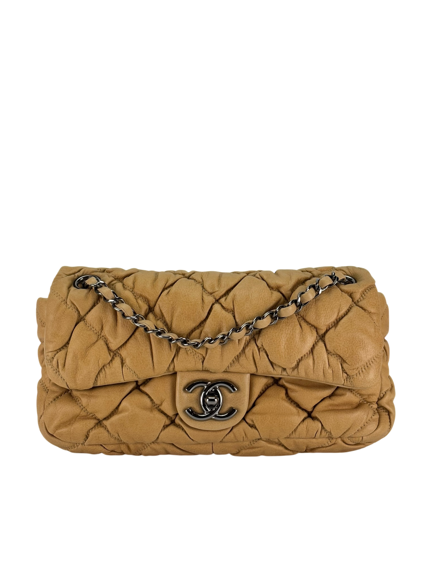 CHANEL - Beige Calfskin Quilted Medium Bubble Quilt Flap Bag