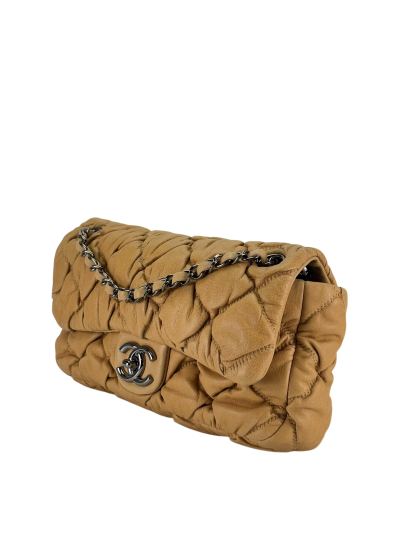 CHANEL - Beige Calfskin Quilted Medium Bubble Quilt Flap Bag
