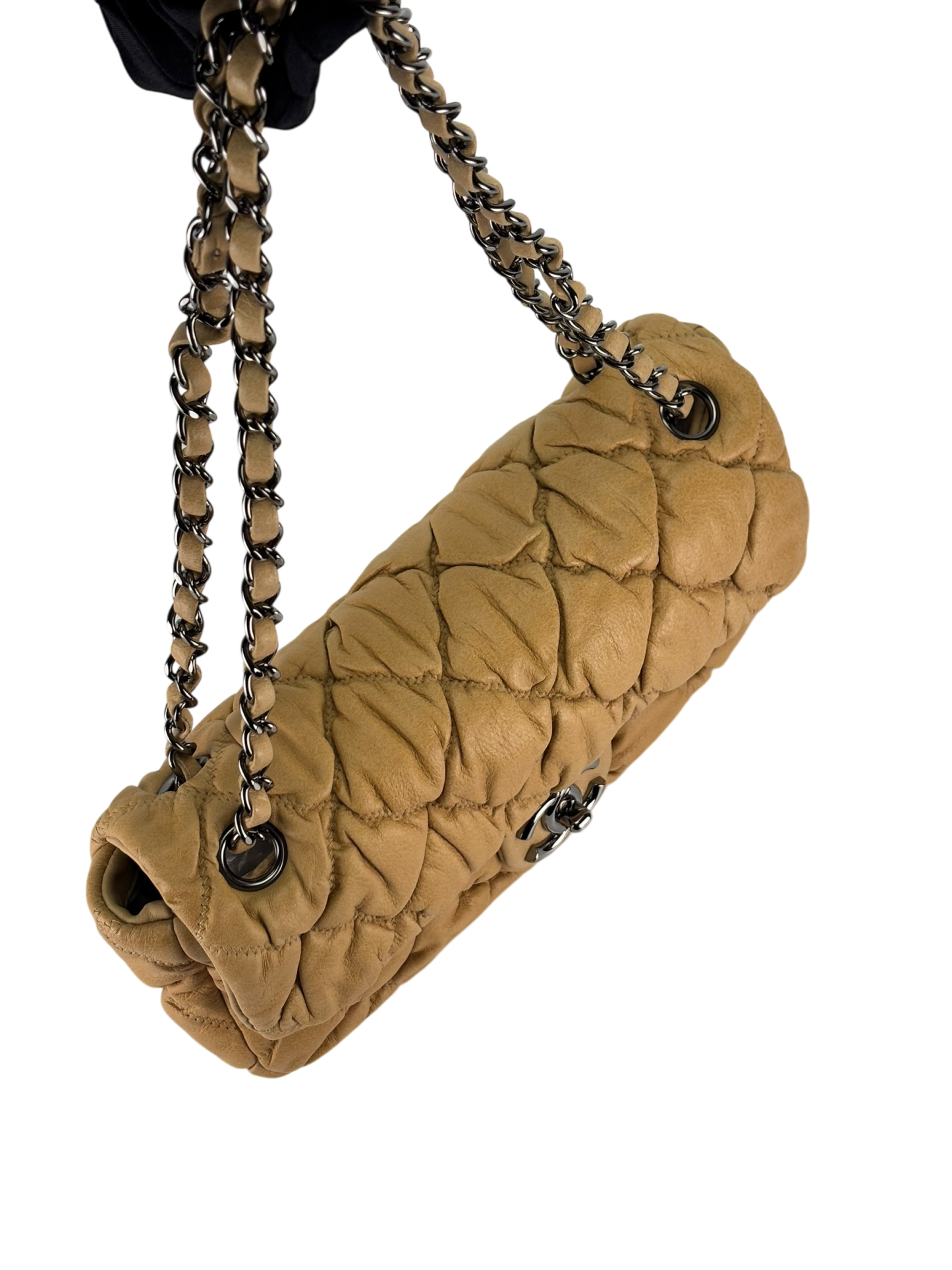 CHANEL - Beige Calfskin Quilted Medium Bubble Quilt Flap Bag