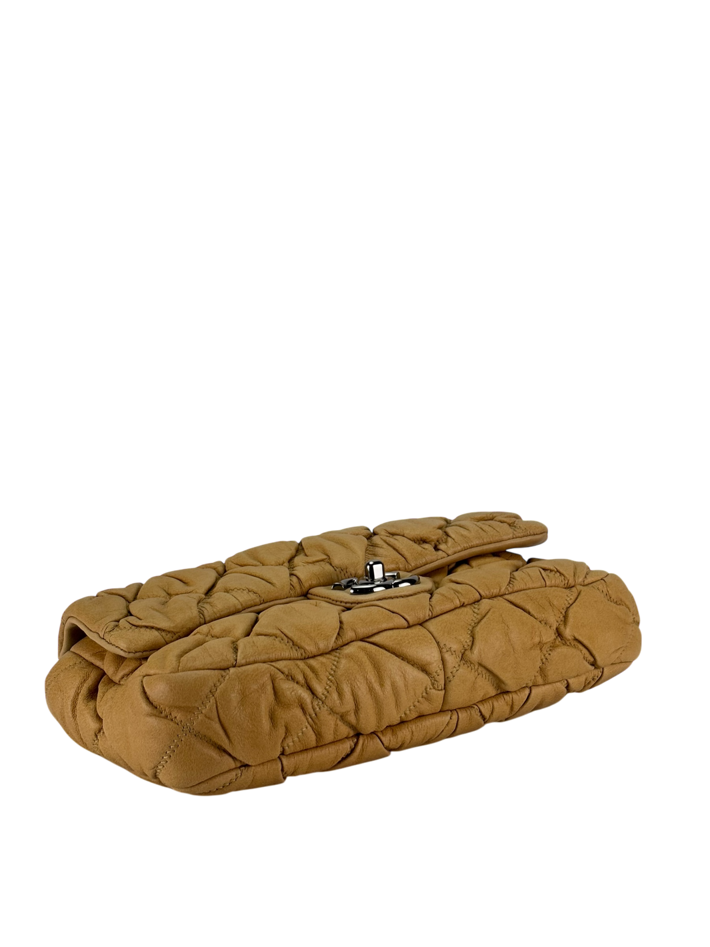 CHANEL - Beige Calfskin Quilted Medium Bubble Quilt Flap Bag