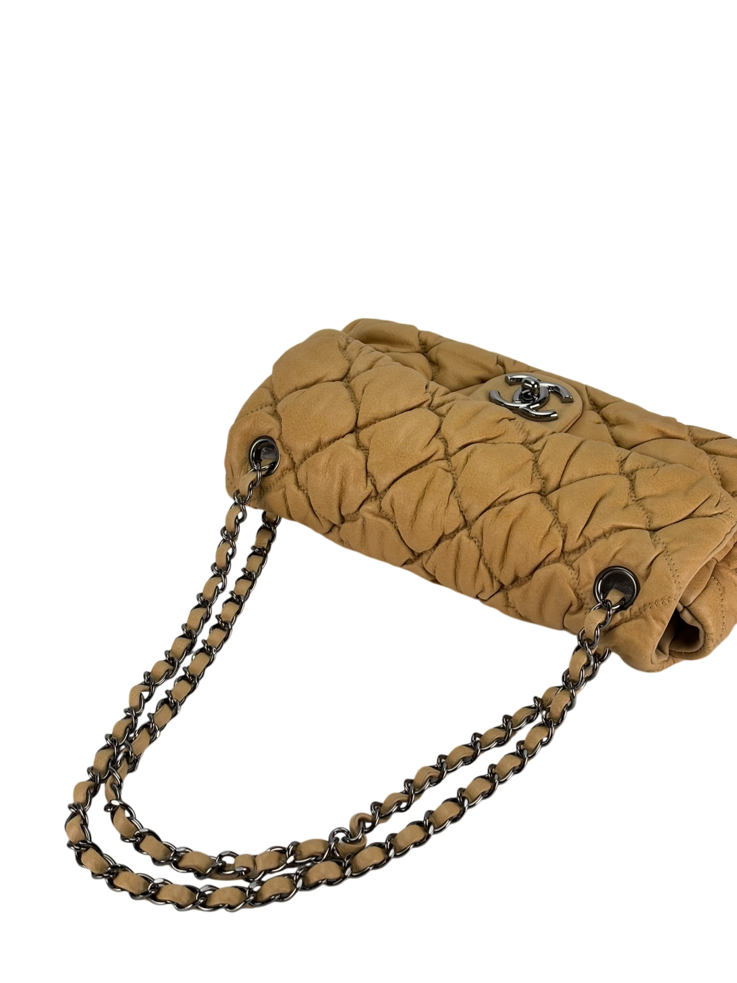 CHANEL - Beige Calfskin Quilted Medium Bubble Quilt Flap Bag