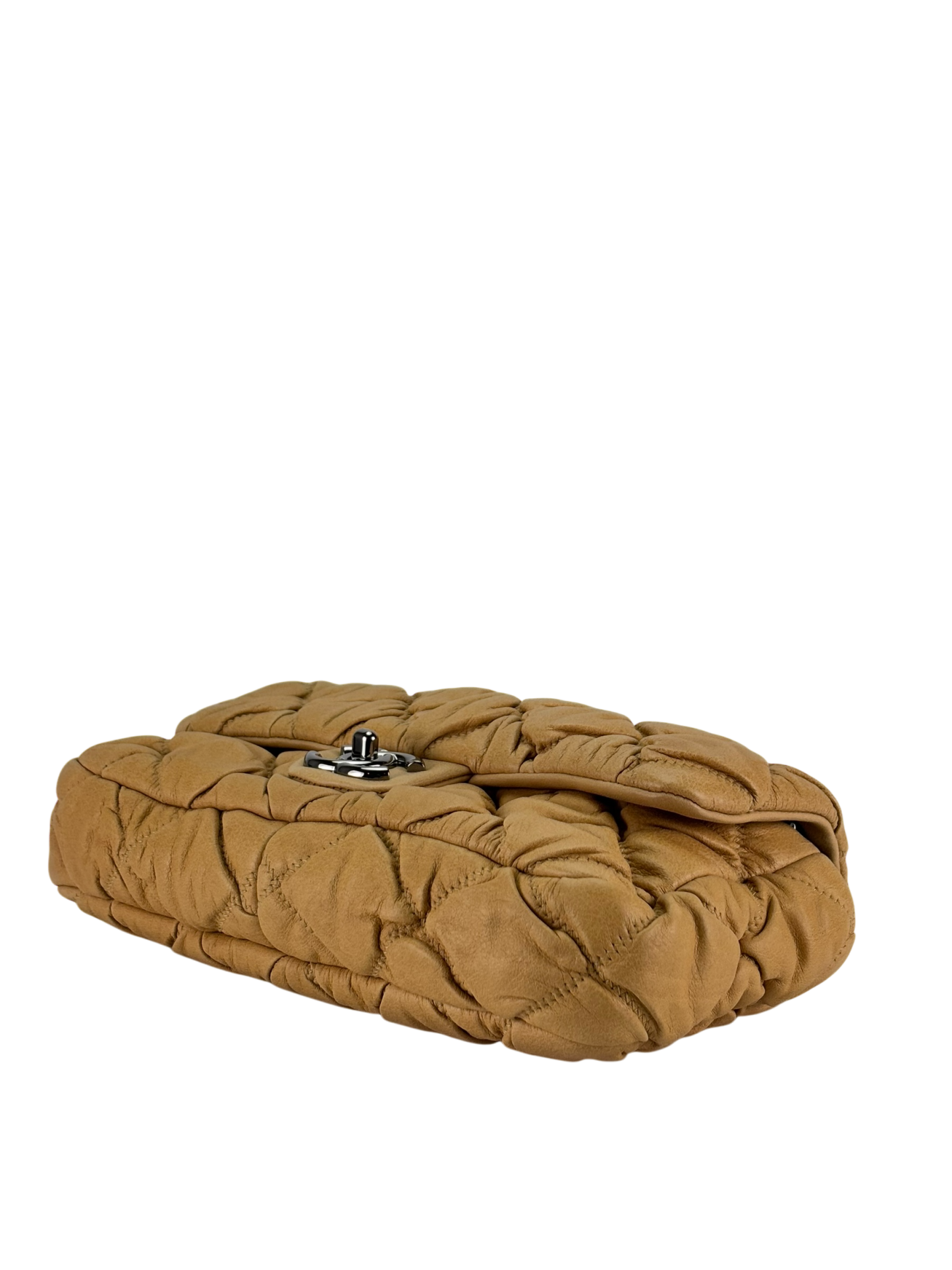 CHANEL - Beige Calfskin Quilted Medium Bubble Quilt Flap Bag