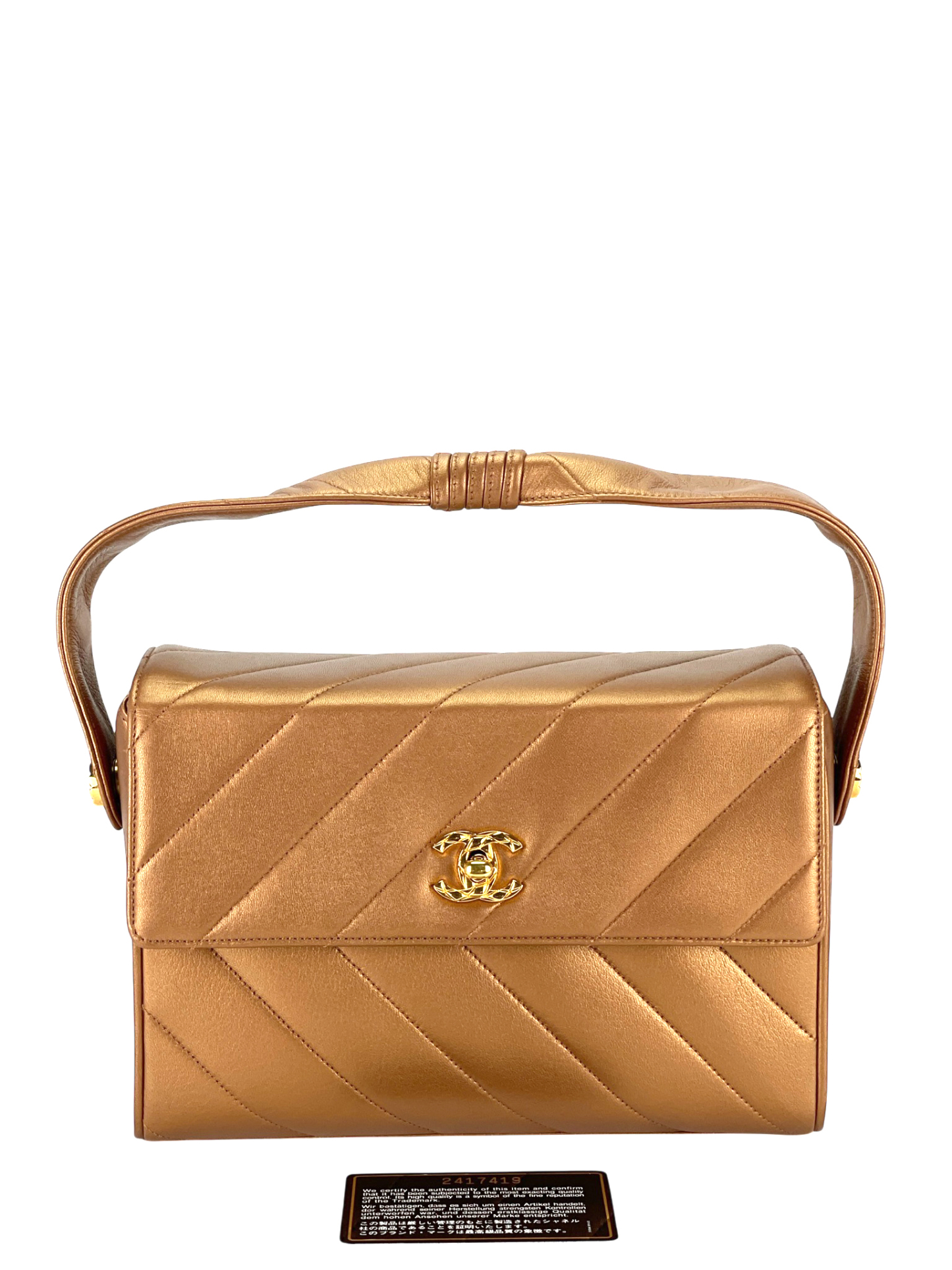 CHANEL - Flap Bag Bronze Diagonal Quilted Calfskin Gold Hardware
