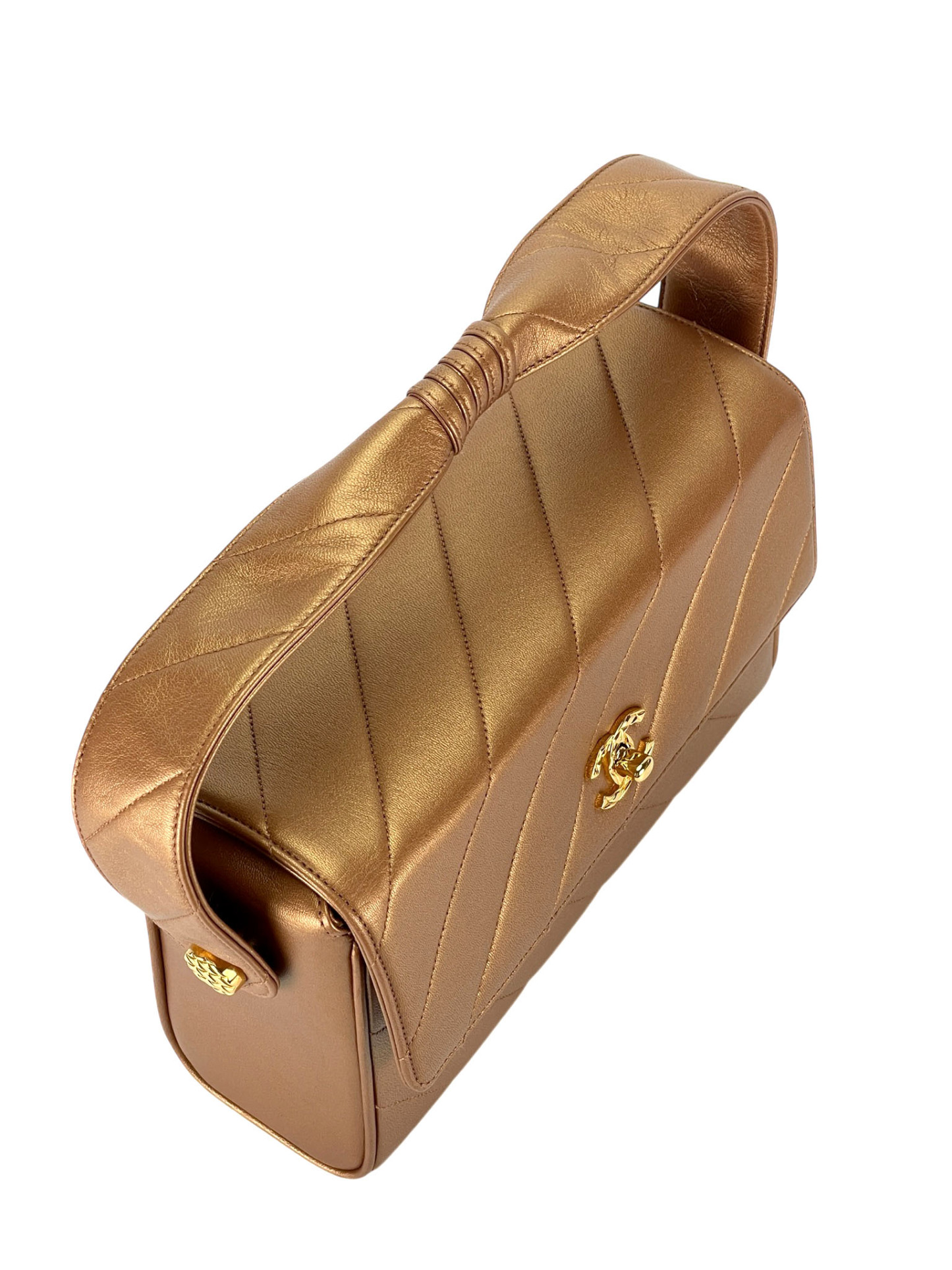 CHANEL - Flap Bag Bronze Diagonal Quilted Calfskin Gold Hardware