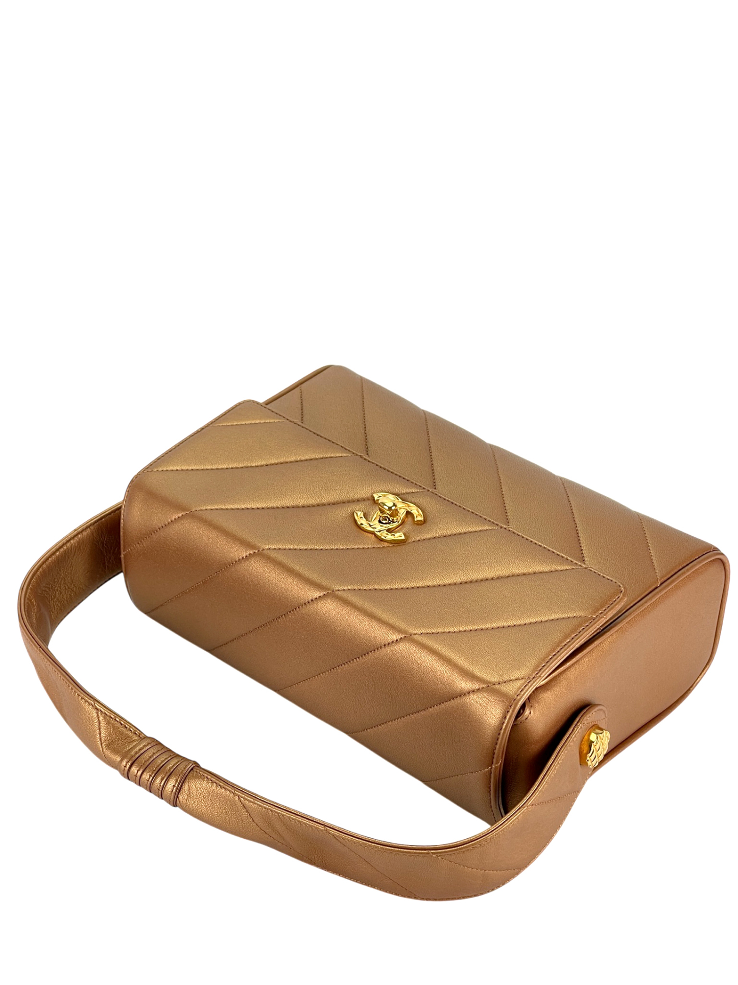 CHANEL - Flap Bag Bronze Diagonal Quilted Calfskin Gold Hardware