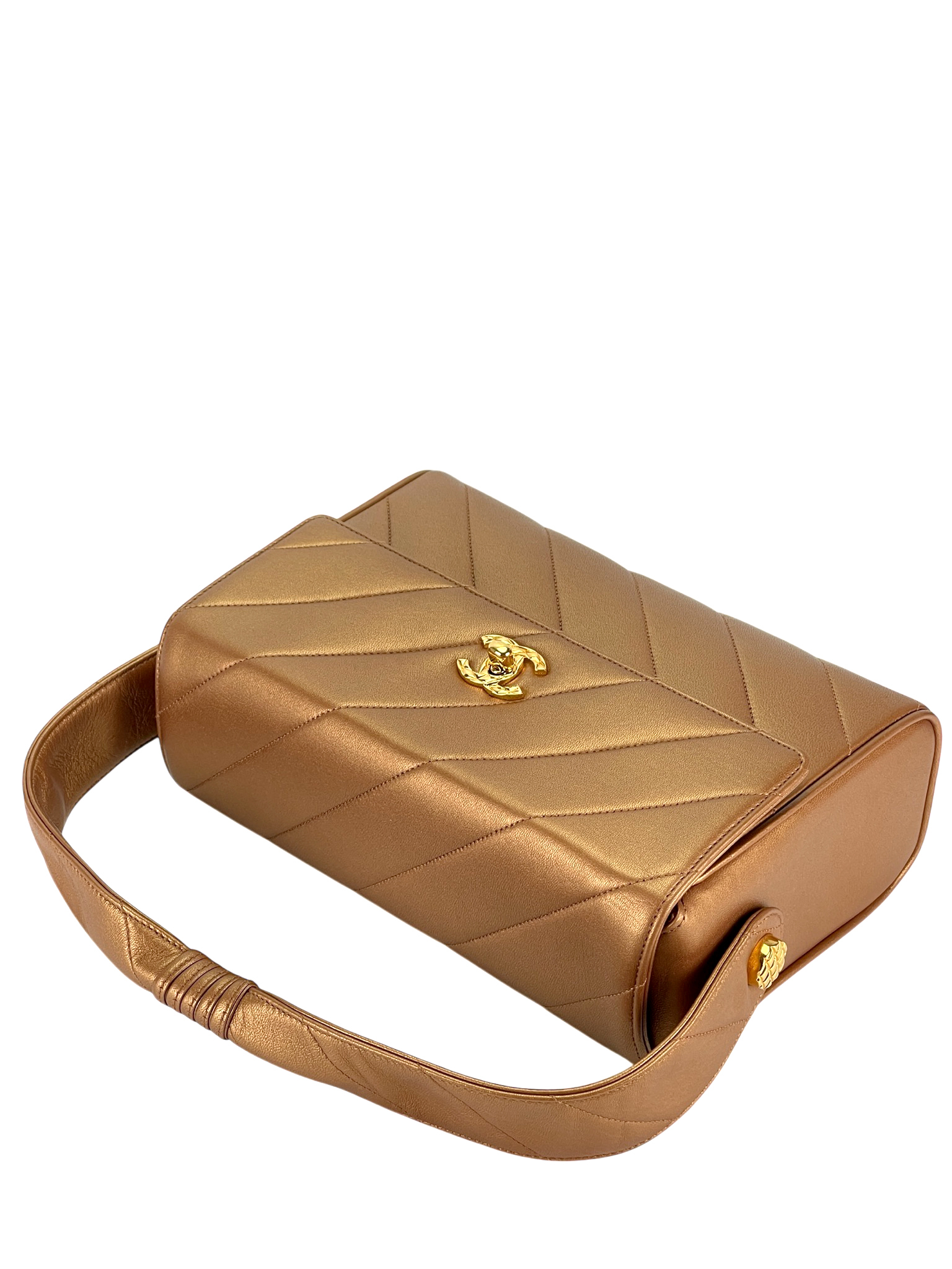 CHANEL - Flap Bag Bronze Diagonal Quilted Calfskin Gold Hardware