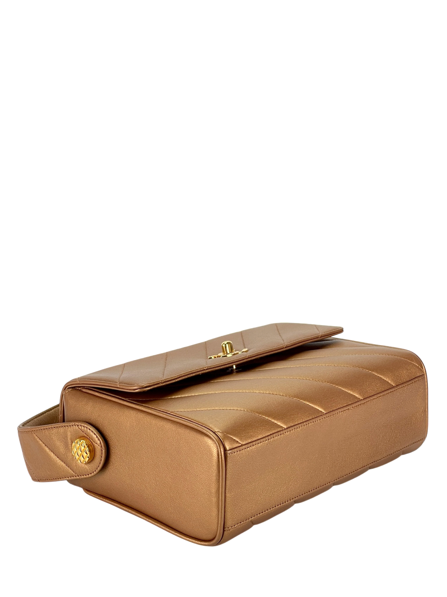CHANEL - Flap Bag Bronze Diagonal Quilted Calfskin Gold Hardware