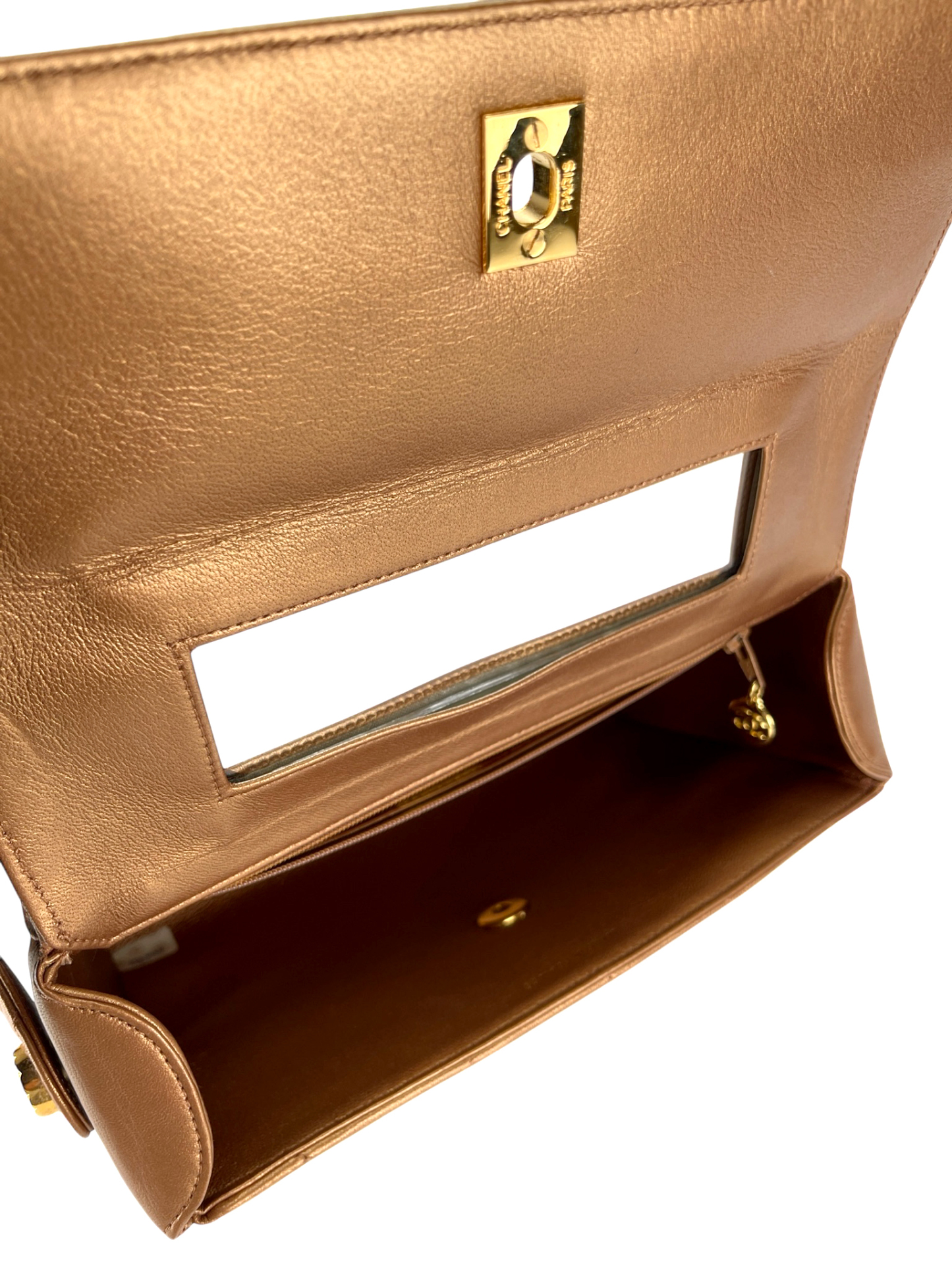 CHANEL - Flap Bag Bronze Diagonal Quilted Calfskin Gold Hardware