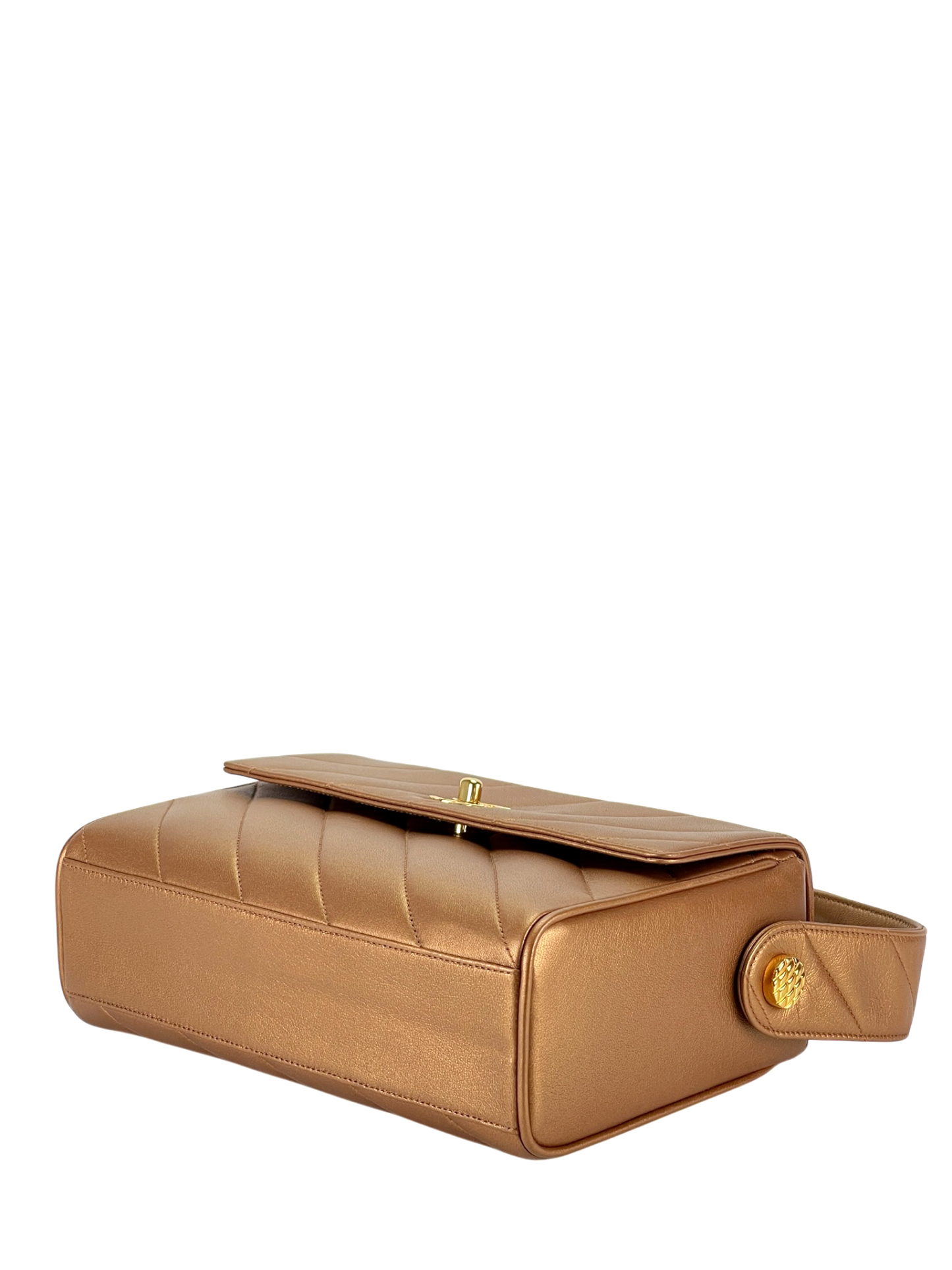 CHANEL - Flap Bag Bronze Diagonal Quilted Calfskin Gold Hardware