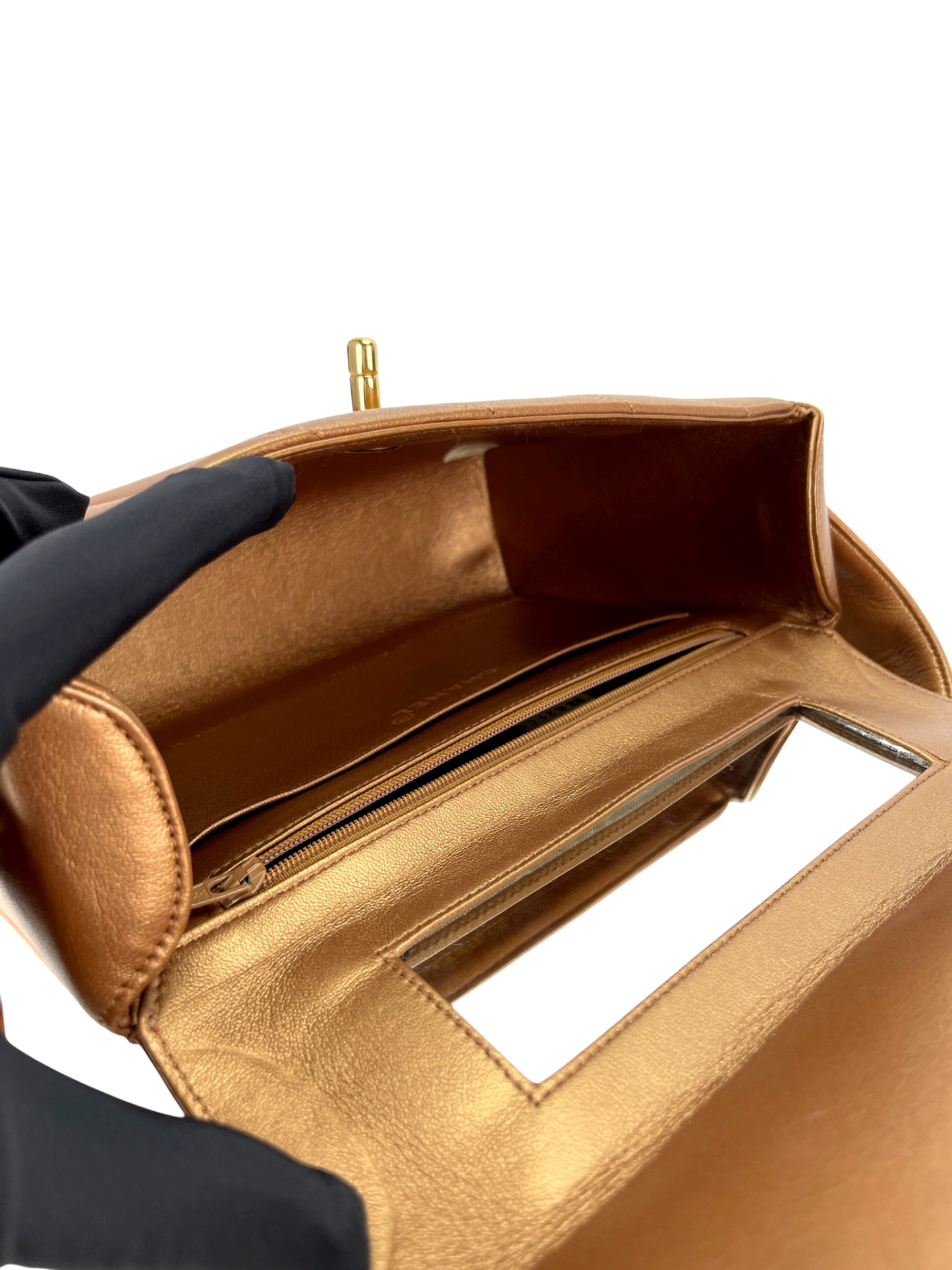 CHANEL - Flap Bag Bronze Diagonal Quilted Calfskin Gold Hardware