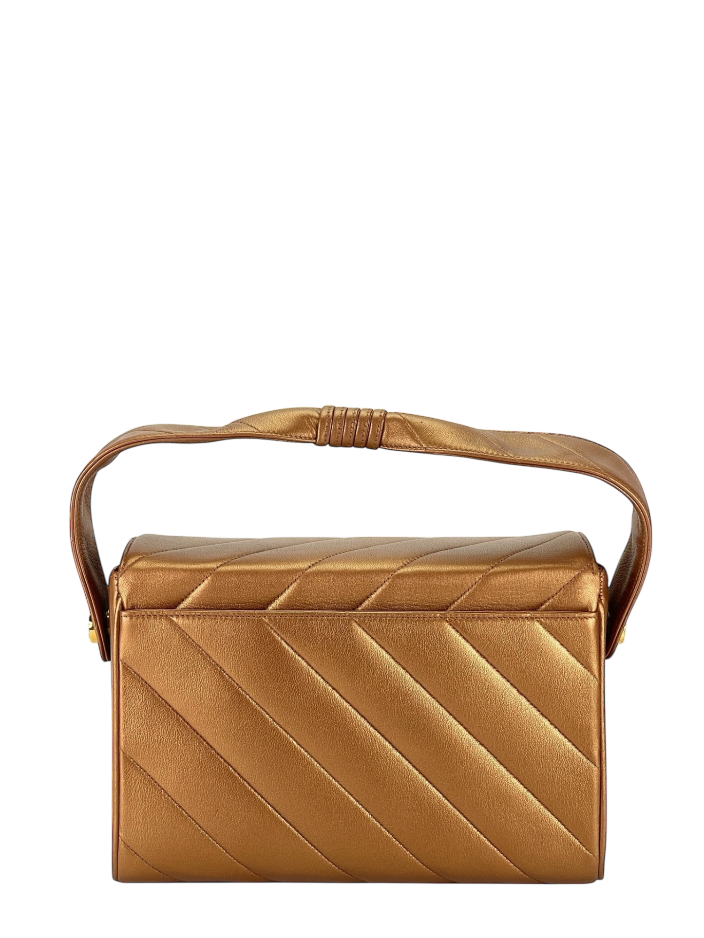 CHANEL - Flap Bag Bronze Diagonal Quilted Calfskin Gold Hardware