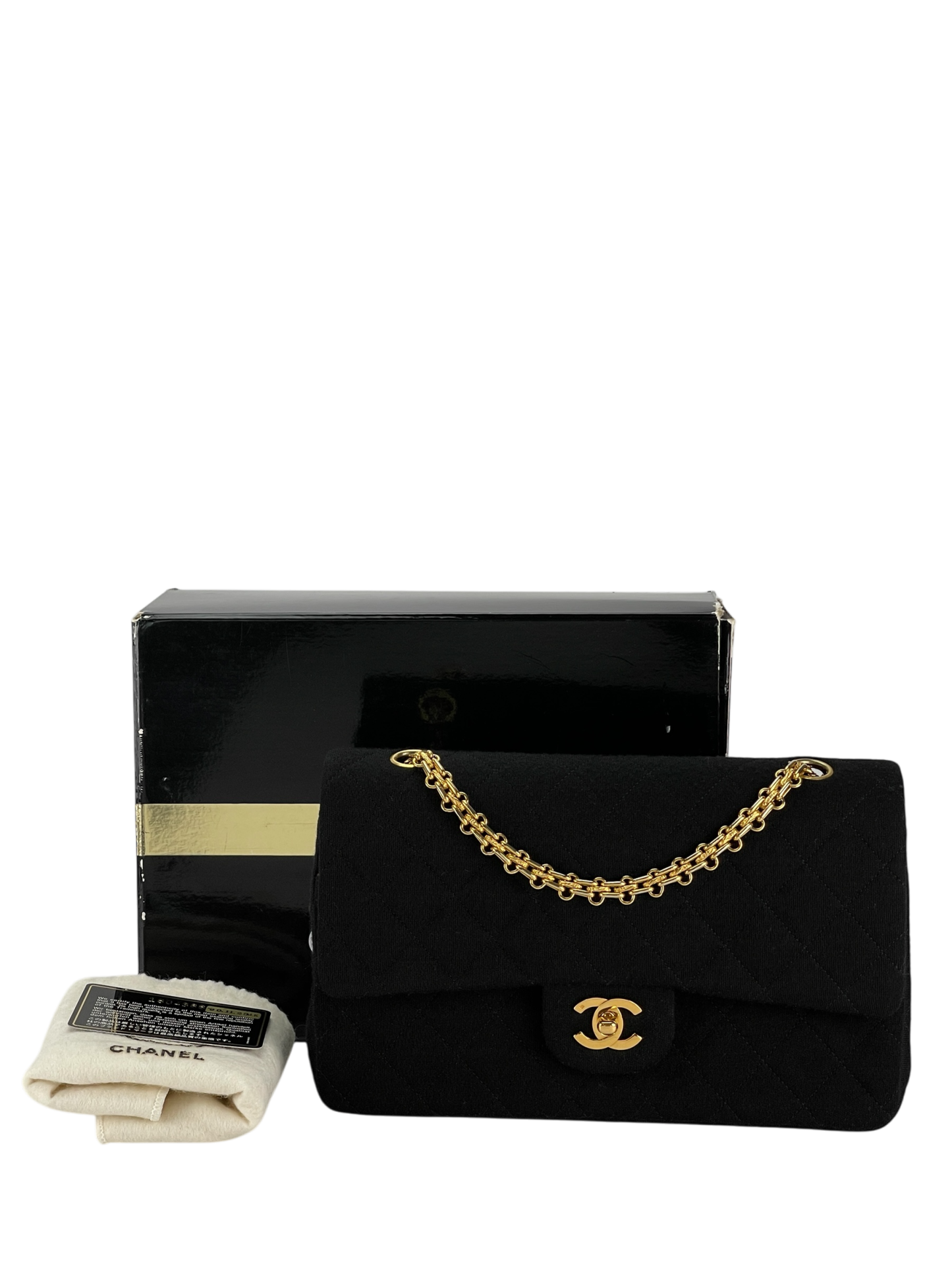 CHANEL - Black Velvet Matelasse Quilted Chain Shoulder Bag 