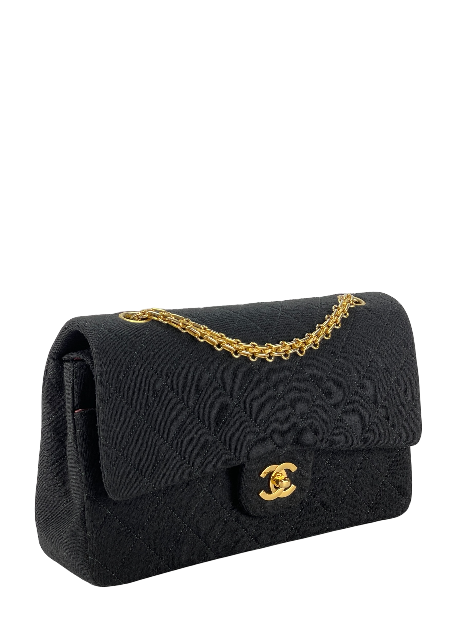 CHANEL - Black Velvet Matelasse Quilted Chain Shoulder Bag 