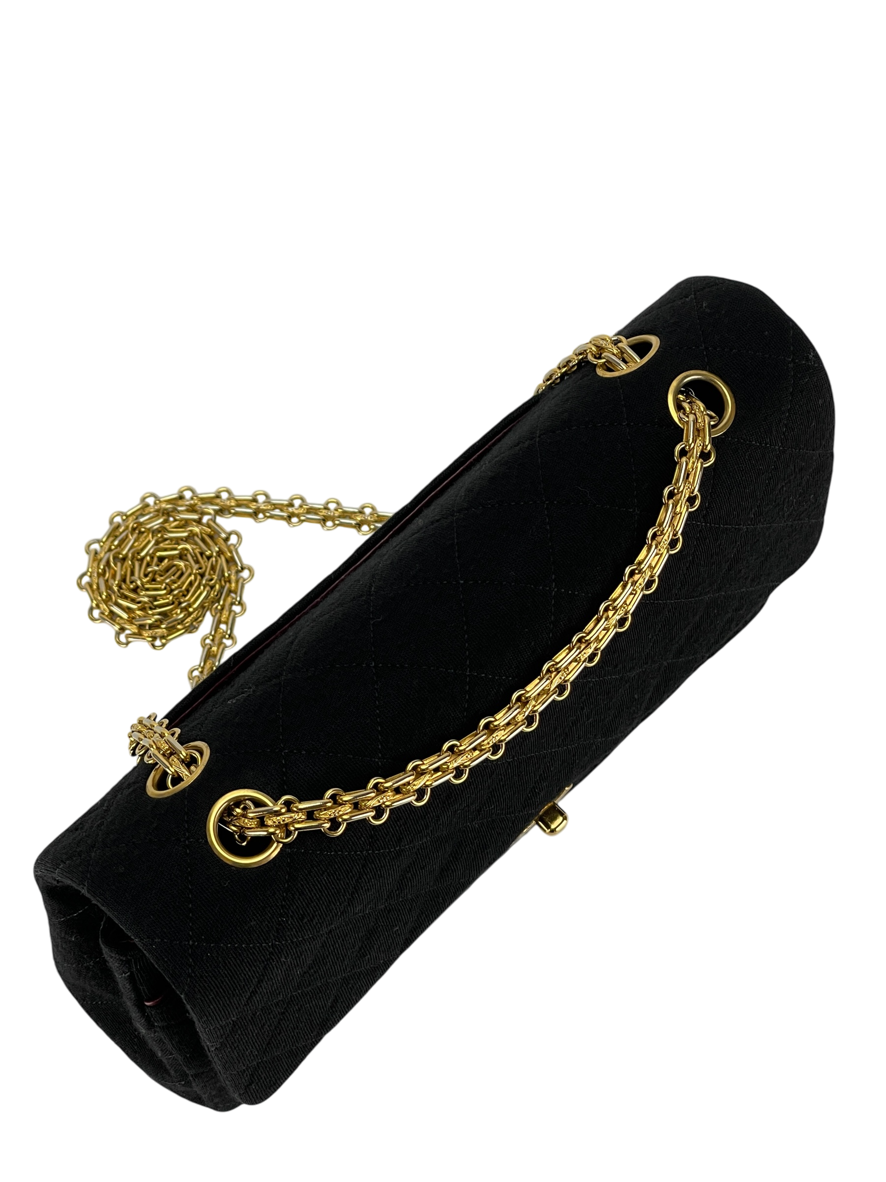 CHANEL - Black Velvet Matelasse Quilted Chain Shoulder Bag 