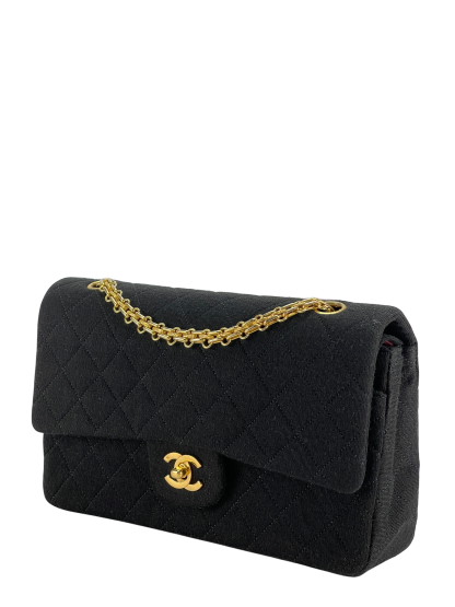 CHANEL - Black Velvet Matelasse Quilted Chain Shoulder Bag 