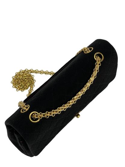 CHANEL - Black Velvet Matelasse Quilted Chain Shoulder Bag 