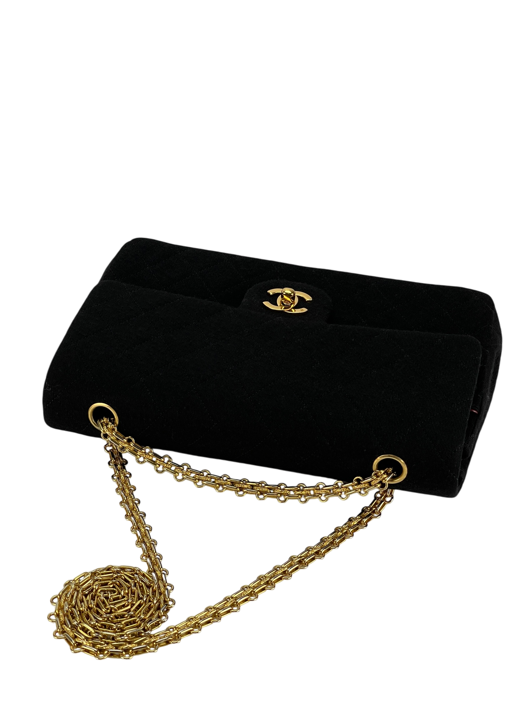 CHANEL - Black Velvet Matelasse Quilted Chain Shoulder Bag 