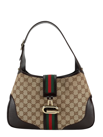 GUCCI - Brown Canvas leather Fastener Jackie Shoulder Bag 