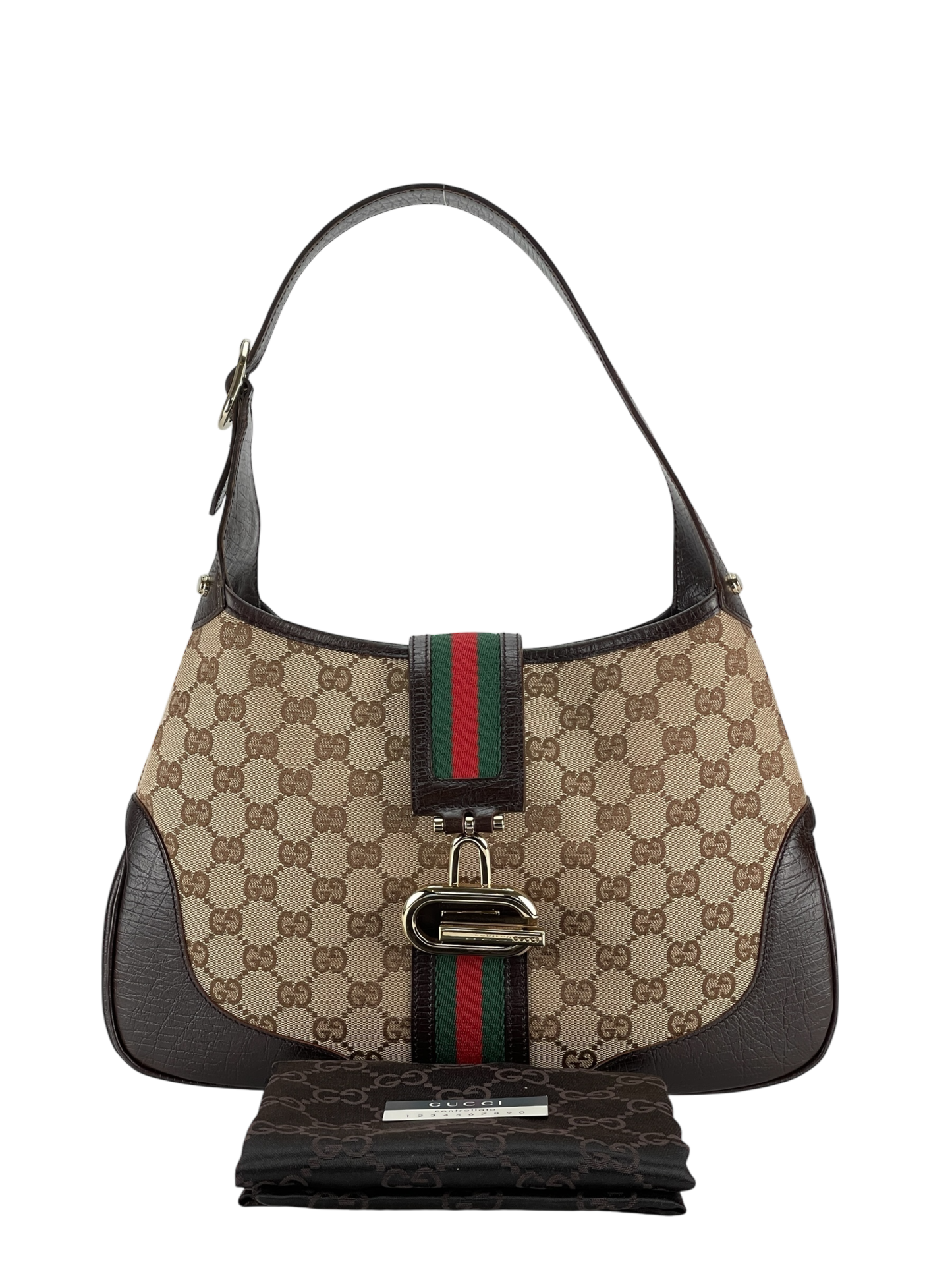 GUCCI - Brown Canvas leather Fastener Jackie Shoulder Bag 