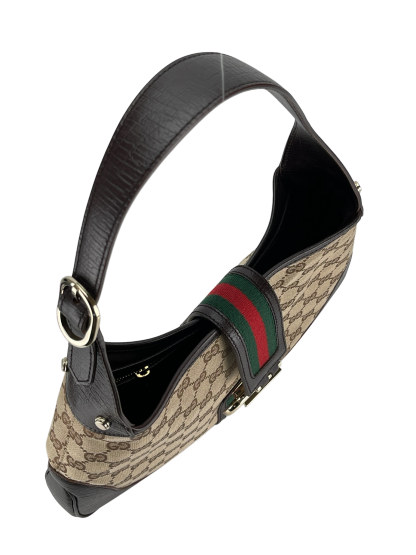 GUCCI - Brown Canvas leather Fastener Jackie Shoulder Bag 