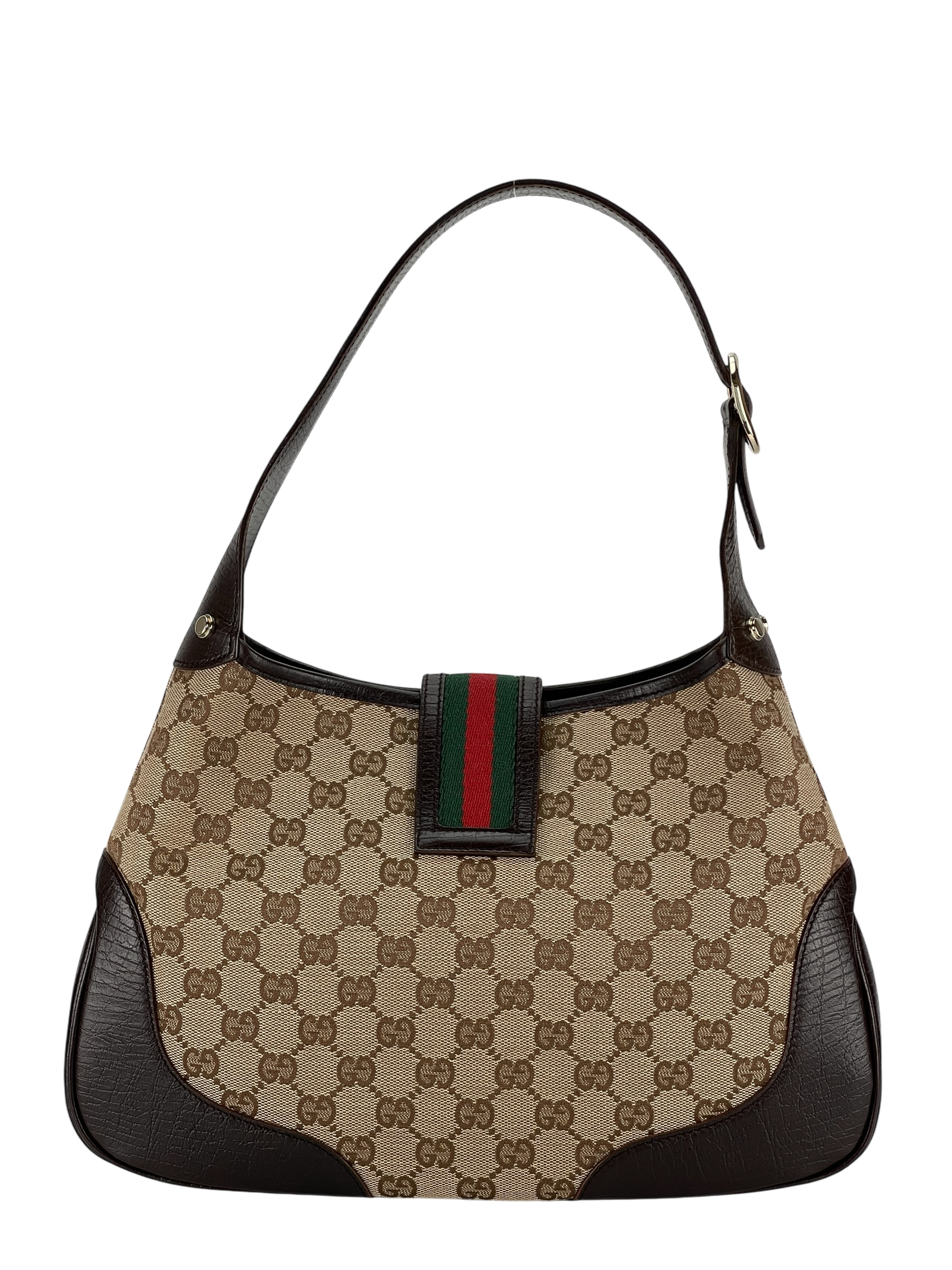 GUCCI - Brown Canvas leather Fastener Jackie Shoulder Bag 
