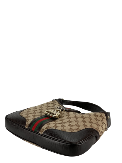 GUCCI - Brown Canvas leather Fastener Jackie Shoulder Bag 
