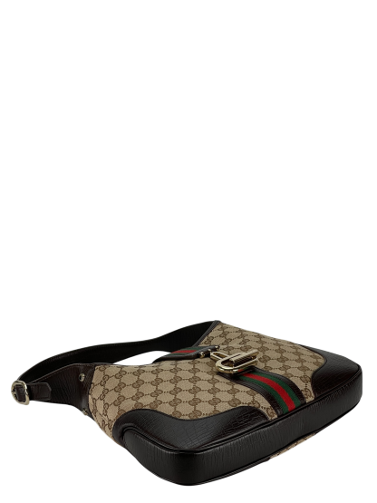 GUCCI - Brown Canvas leather Fastener Jackie Shoulder Bag 