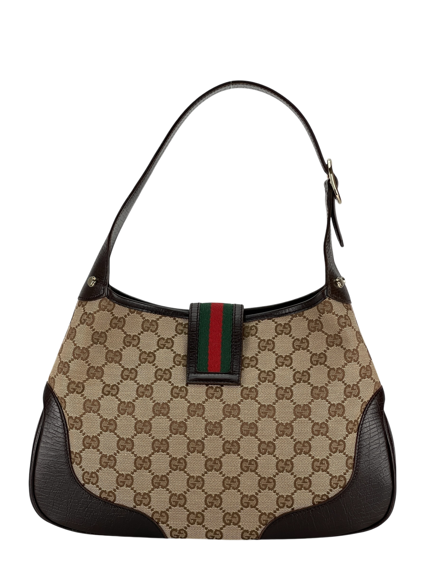 GUCCI - Brown Canvas leather Fastener Jackie Shoulder Bag 