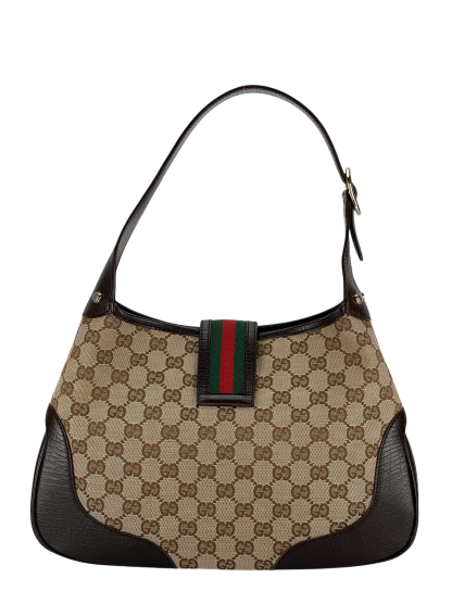 GUCCI - Brown Canvas leather Fastener Jackie Shoulder Bag 