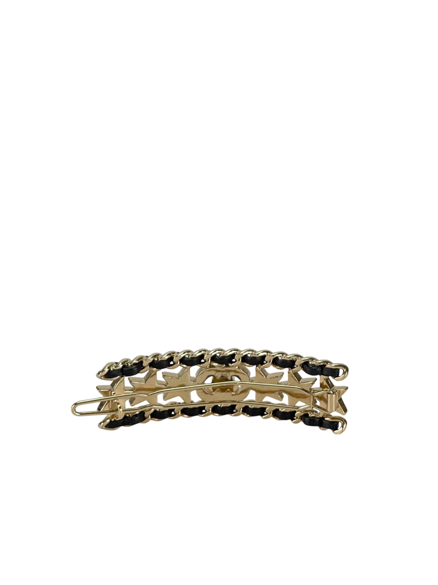 CHANEL - 23C Black Leather Crystal Star hairpin