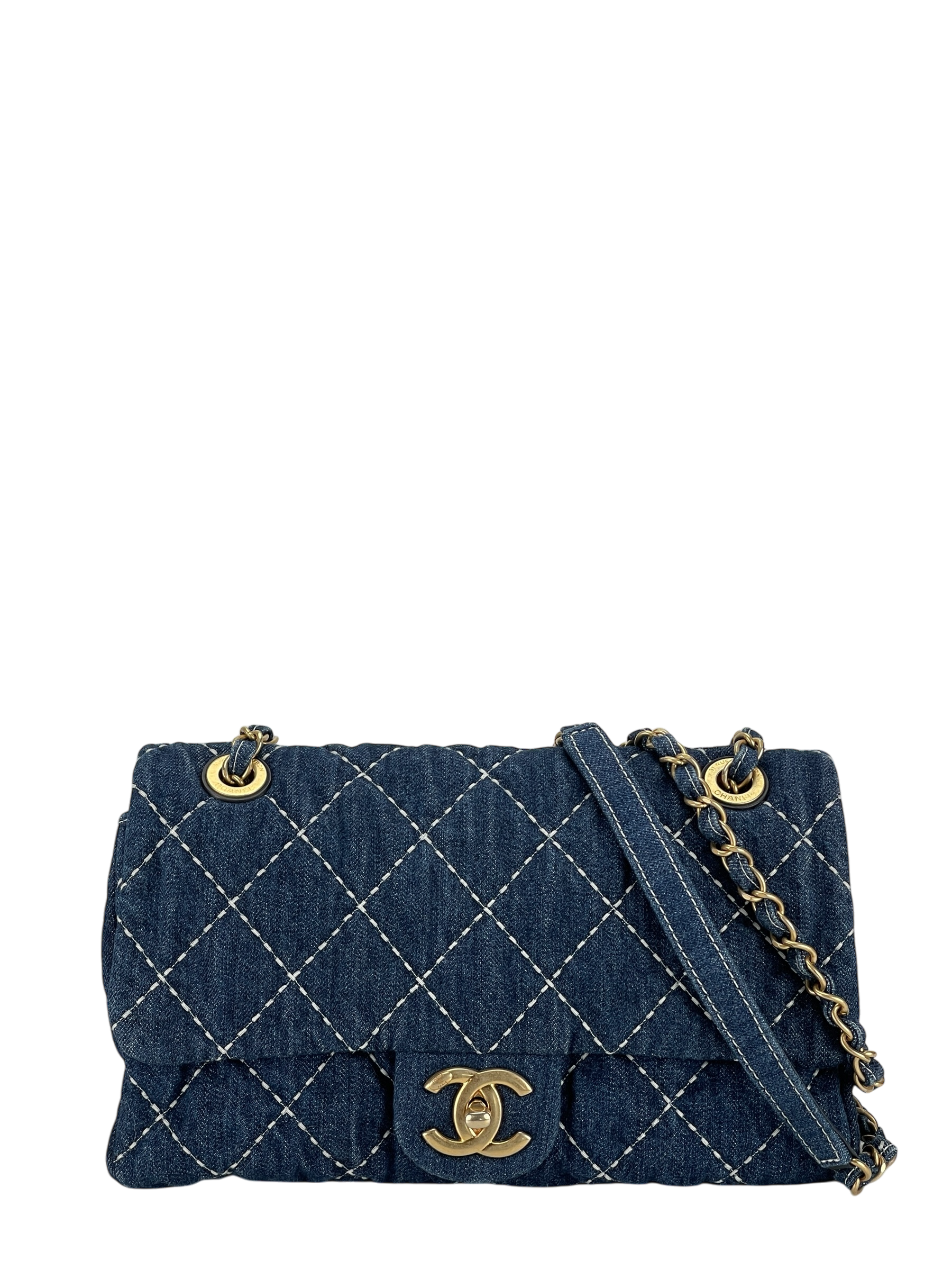CHANEL - Blue Denim Gold Hardware Chain Flap Bag