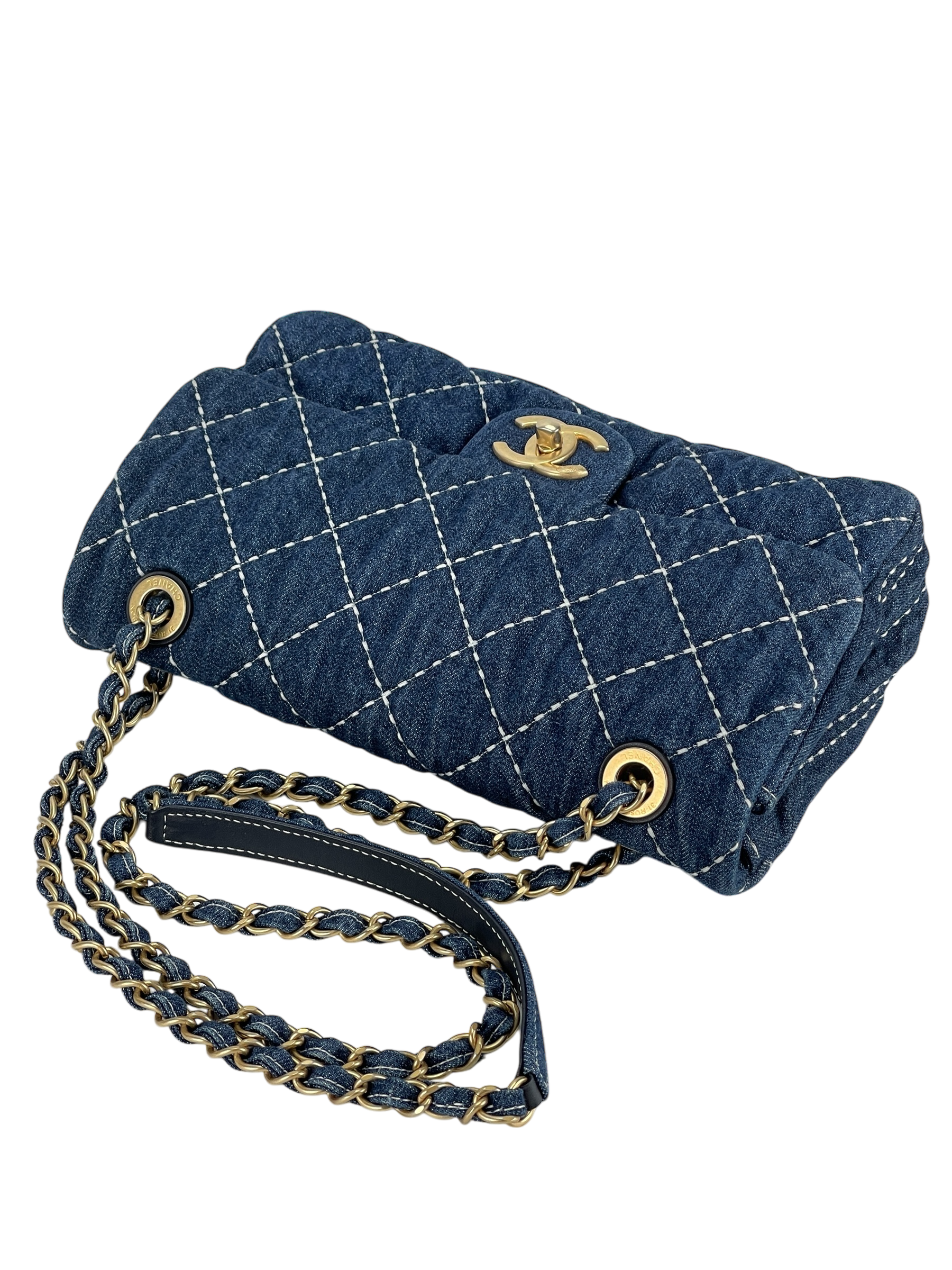 CHANEL - Blue Denim Gold Hardware Chain Flap Bag