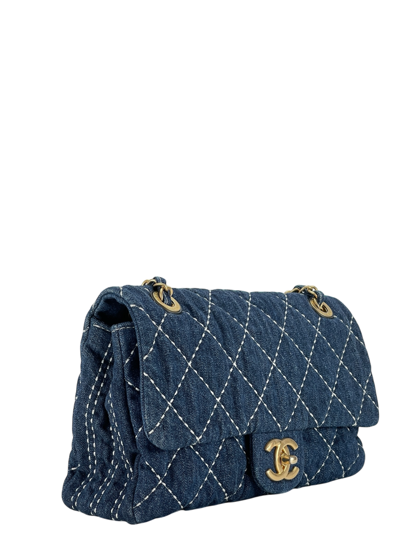 CHANEL - Blue Denim Gold Hardware Chain Flap Bag