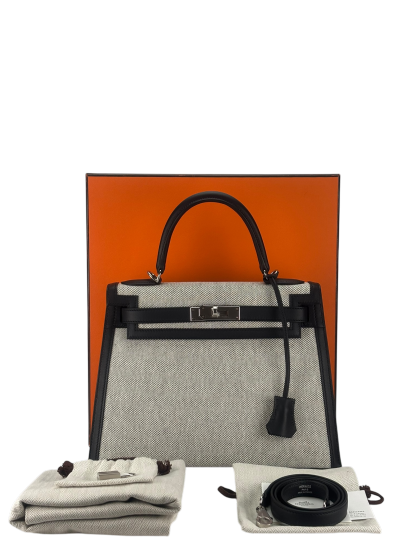 HERMES - Kelly 28 Sellier Quadrille Viking Black White Palladium Hardware