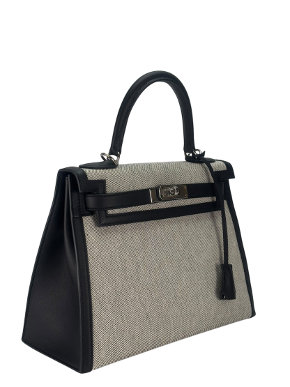 HERMES - Kelly 28 Sellier Quadrille Viking Black White Palladium Hardware