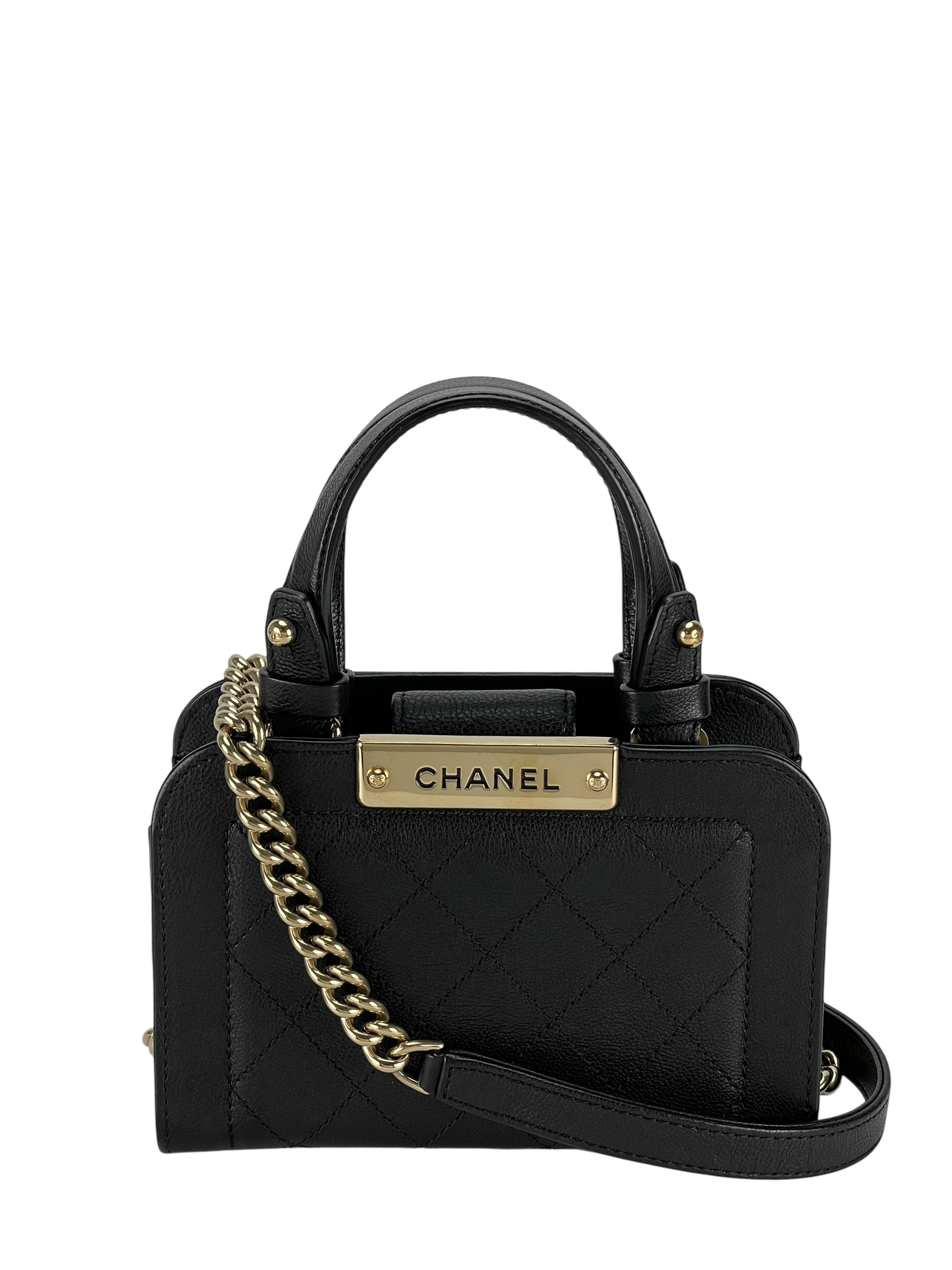 CHANEL - Black Quilted Leather Small Label Click Tote Bag