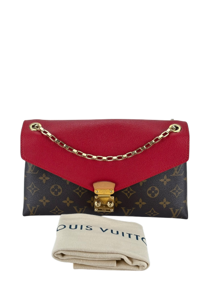 LOUIS VUITTON - Red Litchi Monogram Canvas Pallas Chain Bag
