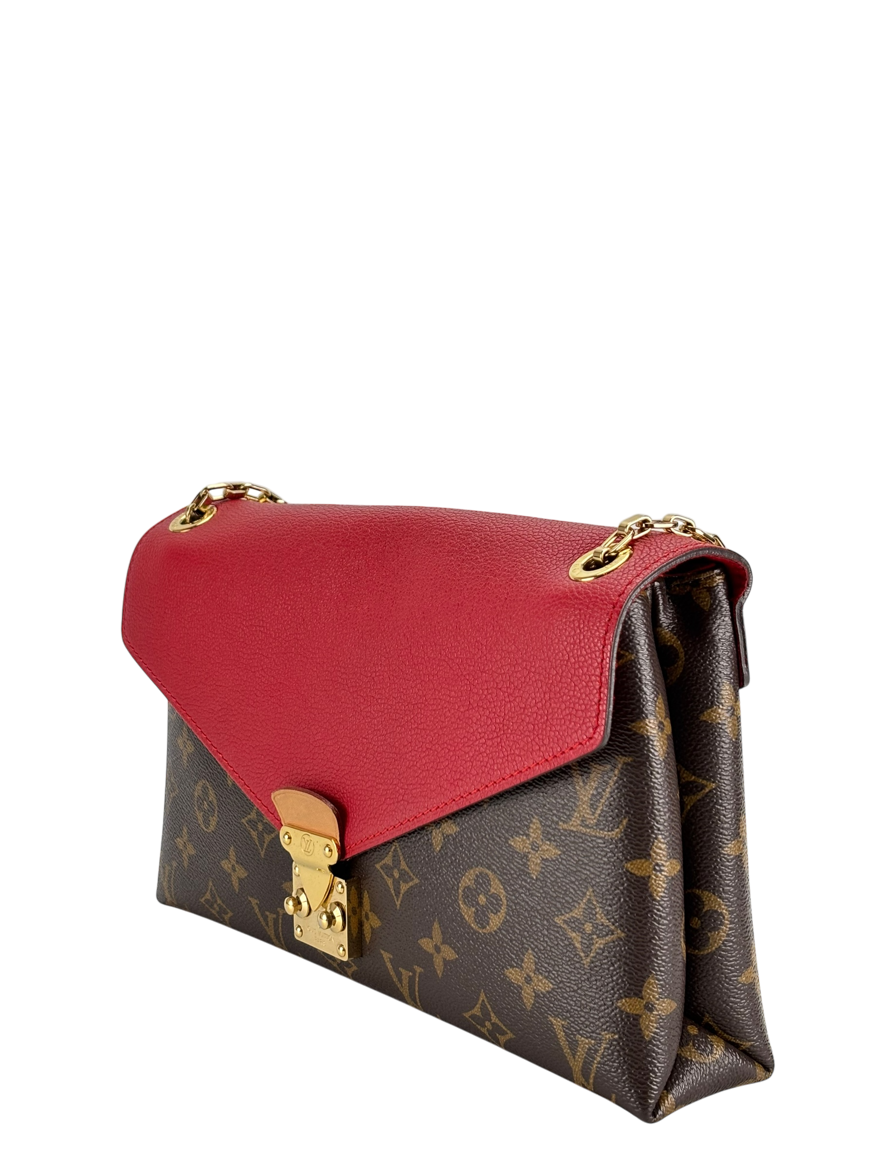LOUIS VUITTON - Red Litchi Monogram Canvas Pallas Chain Bag
