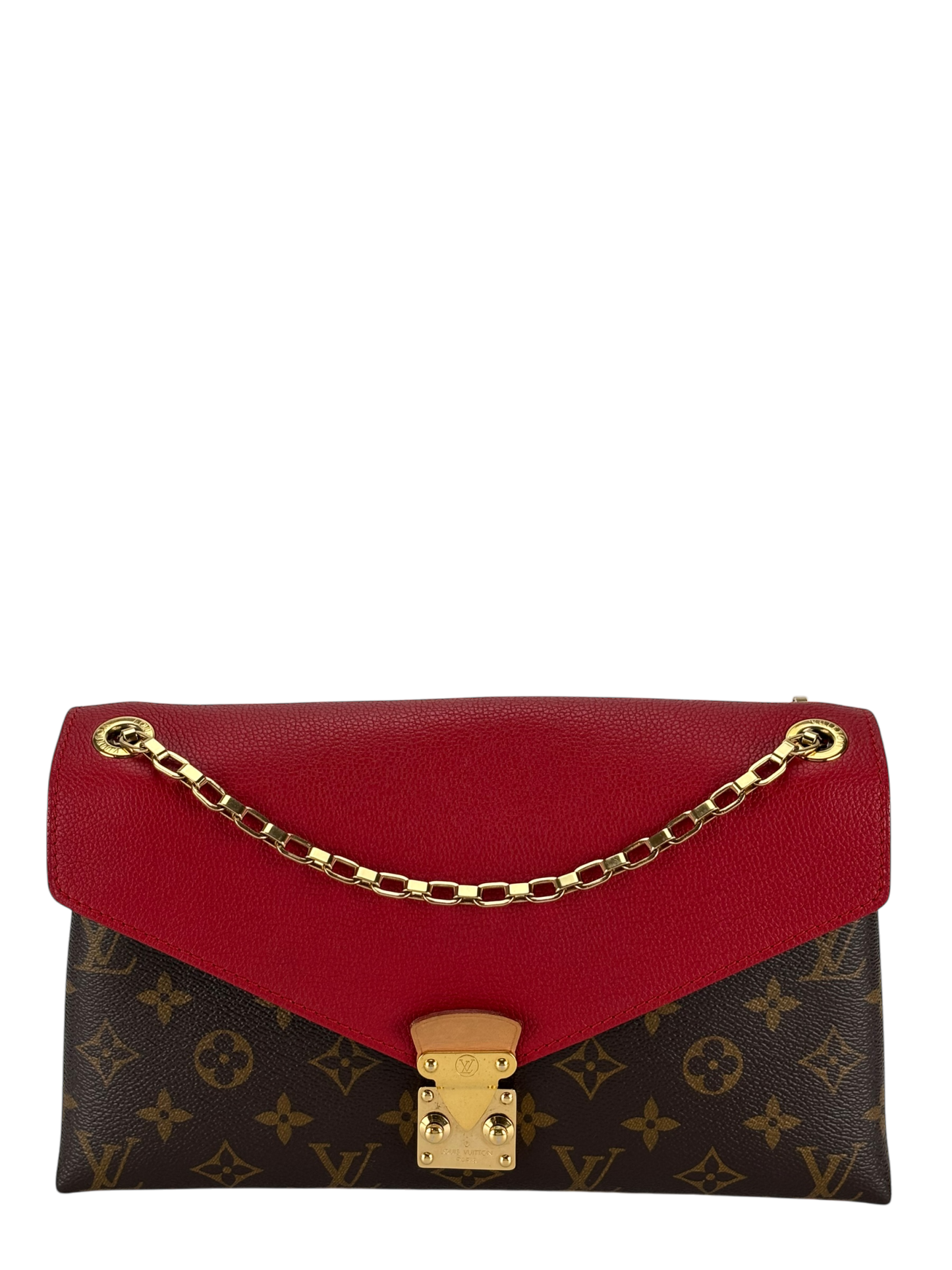 LOUIS VUITTON - Red Litchi Monogram Canvas Pallas Chain Bag