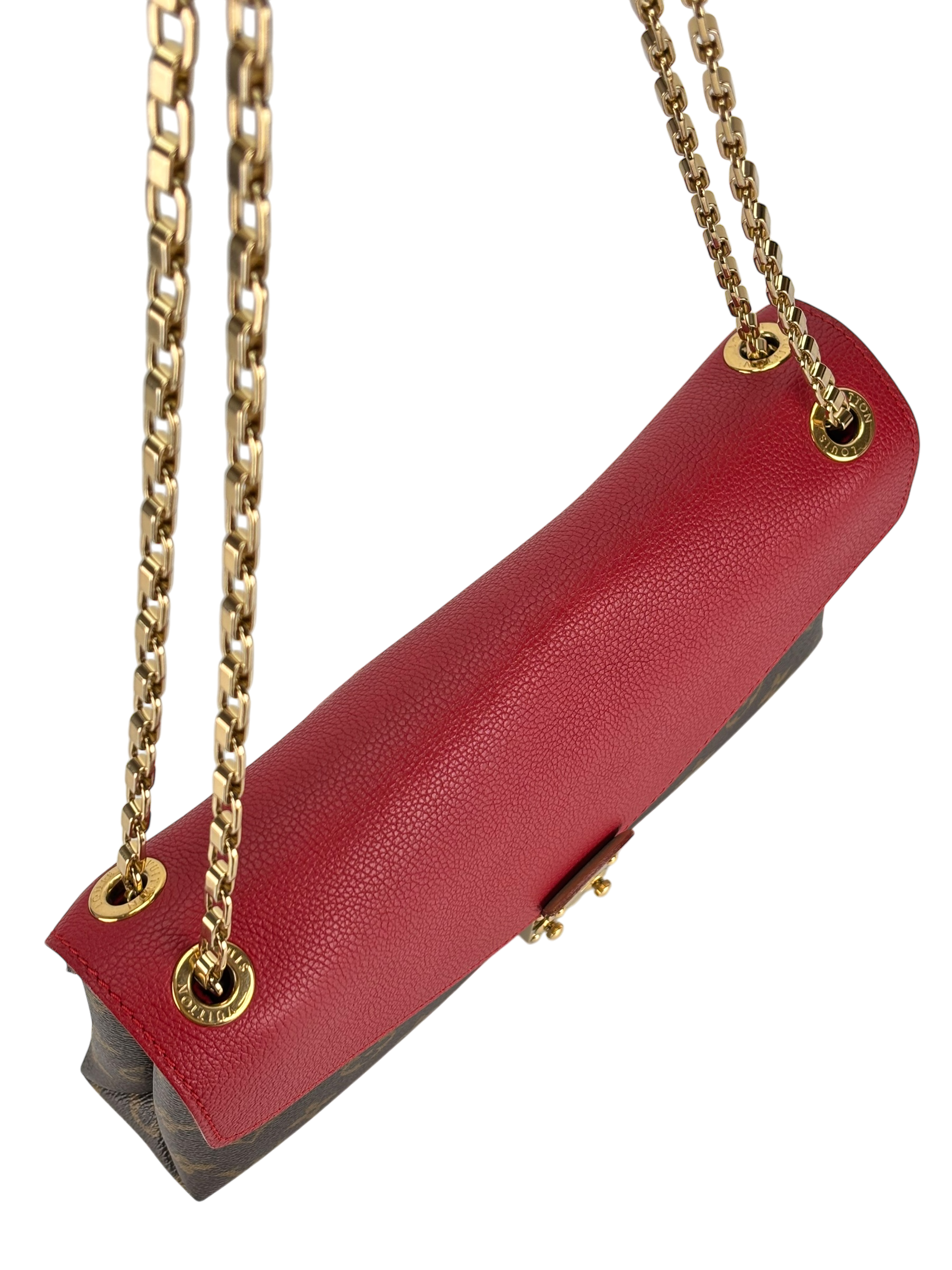 LOUIS VUITTON - Red Litchi Monogram Canvas Pallas Chain Bag