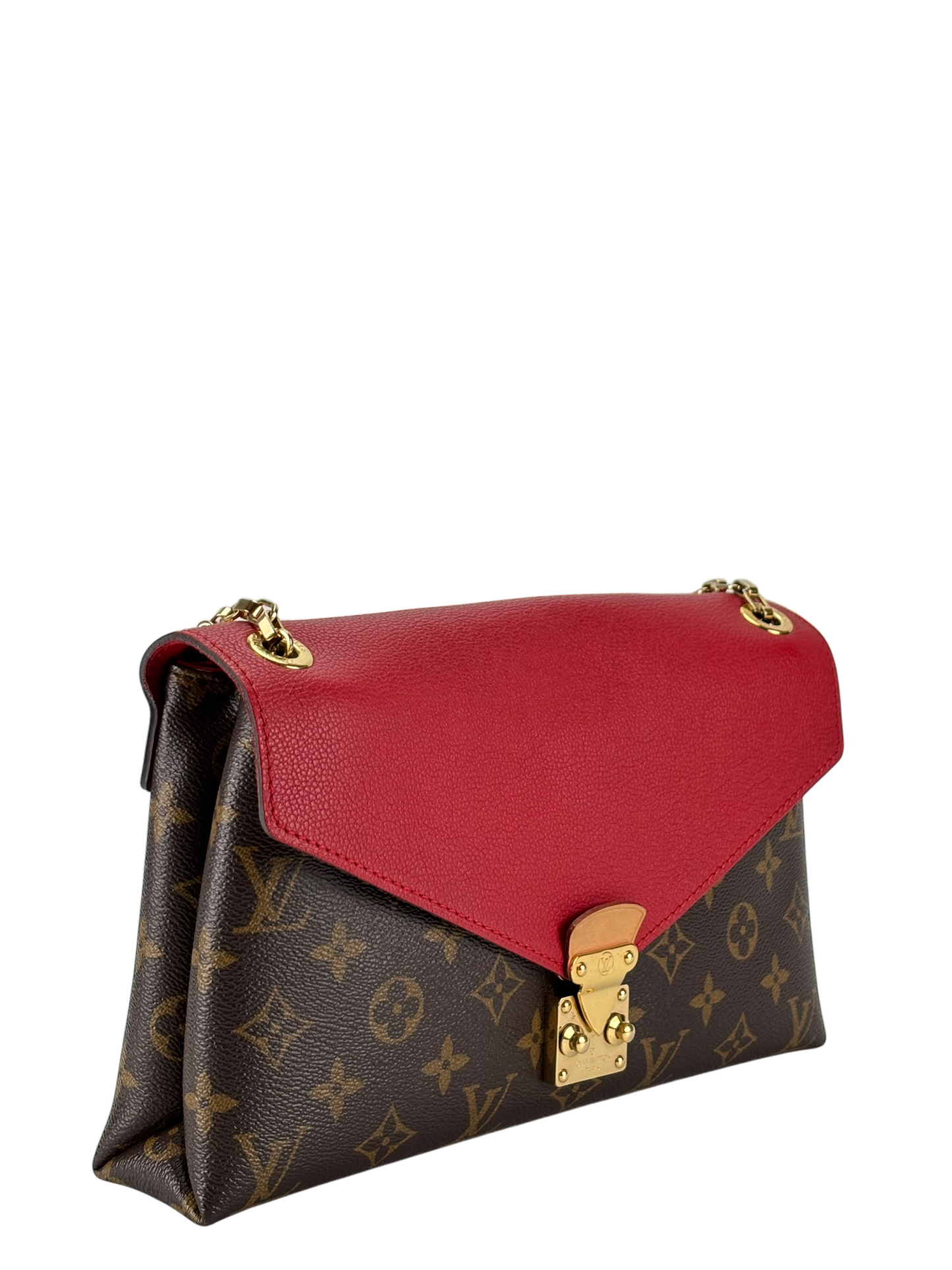 LOUIS VUITTON - Red Litchi Monogram Canvas Pallas Chain Bag