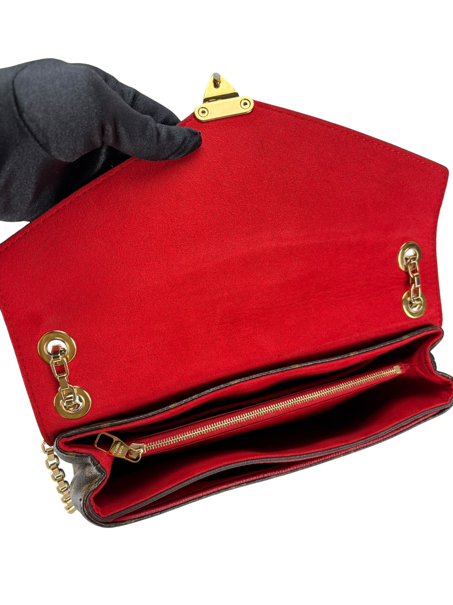 LOUIS VUITTON - Red Litchi Monogram Canvas Pallas Chain Bag