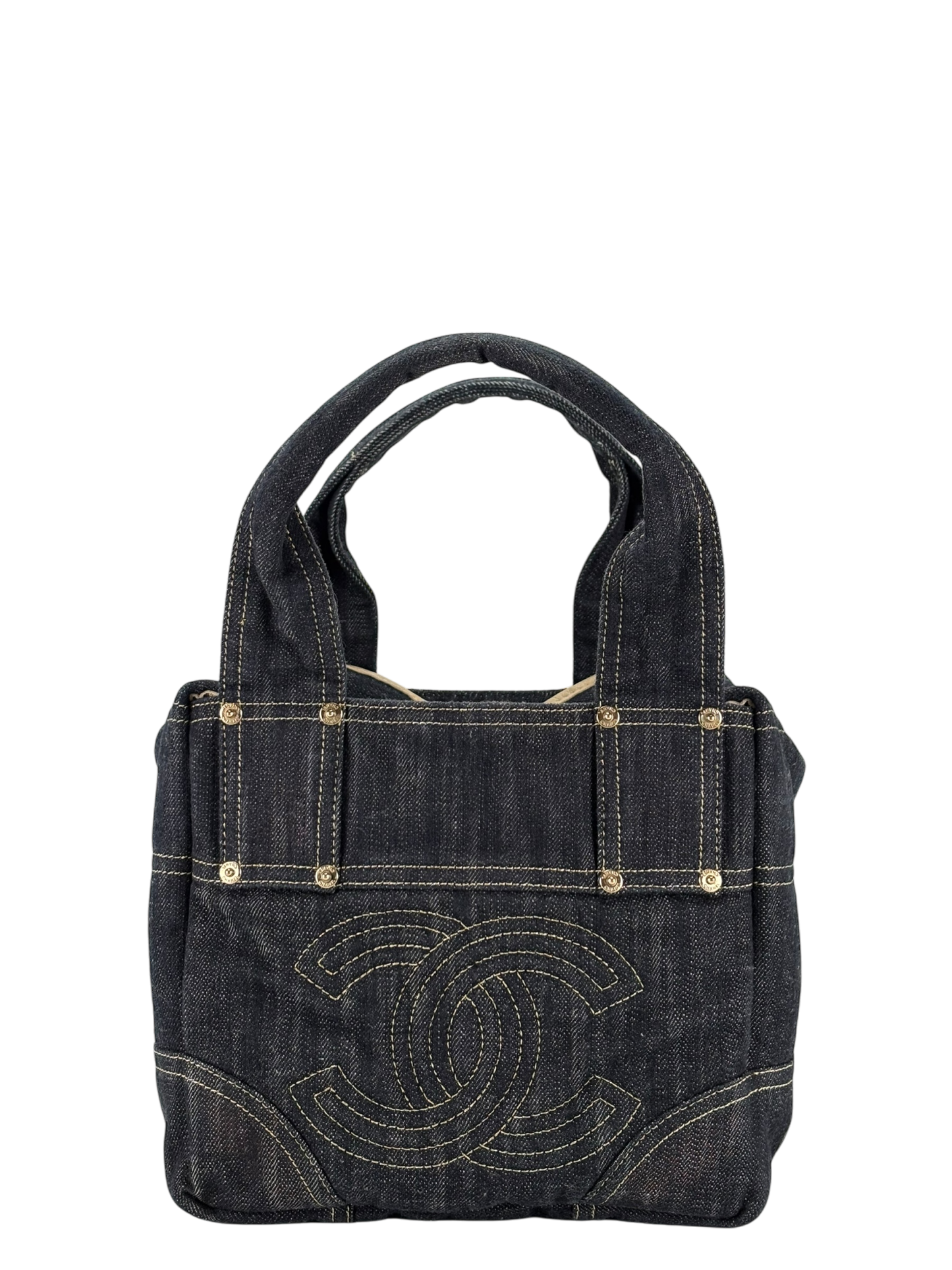 CHANEL - Authentic Denim Tote Coco Mark Handbag